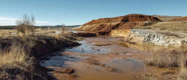 Ländliche Gegend mit kontaminiertem Land und absterbender Vegetation